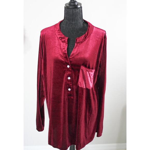 New Burgundy Velvet Henley Tunic Top Size 2XL Soft Stretch Holiday Christmas - Picture 4 of 4